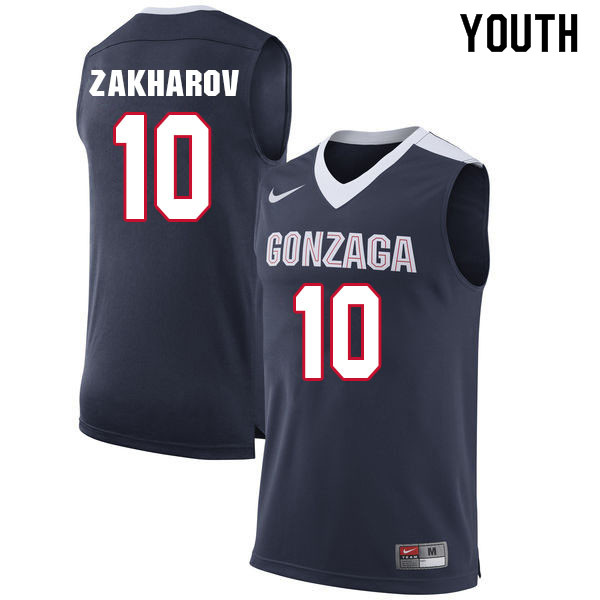 Youth #10 Pavel Zakharov Gonzaga Bulldogs College Basketball Jerseys Sale-Navy